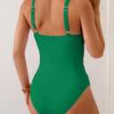 Eomenie Women's One Piece Swimsuit Slimming Tummy Control Bathing Suit Plunging V Neck Color Blocking 2025 Swimwear (Green, M)
