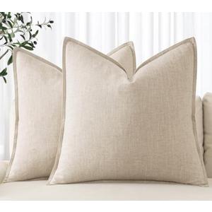 MIULEE Decorative Linen Euro Sham Pillow Covers 24x24 Natural Beige ​Boho Farmhouse​ ​Neutral Couch Throw Pillows for Bed Pack of 1 Accent Modern Pillowcase Sofa Living Room Home Decor