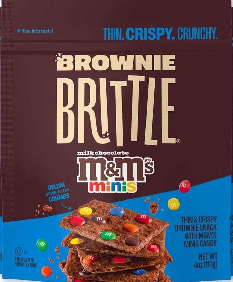 Brownie Brittle M&MS Minis Thin and Crispy Sweet Snacks (Pack of 1, 4 oz), Rich Gourmet Brownie Bites Dessert, BBD: JAN 12/2027