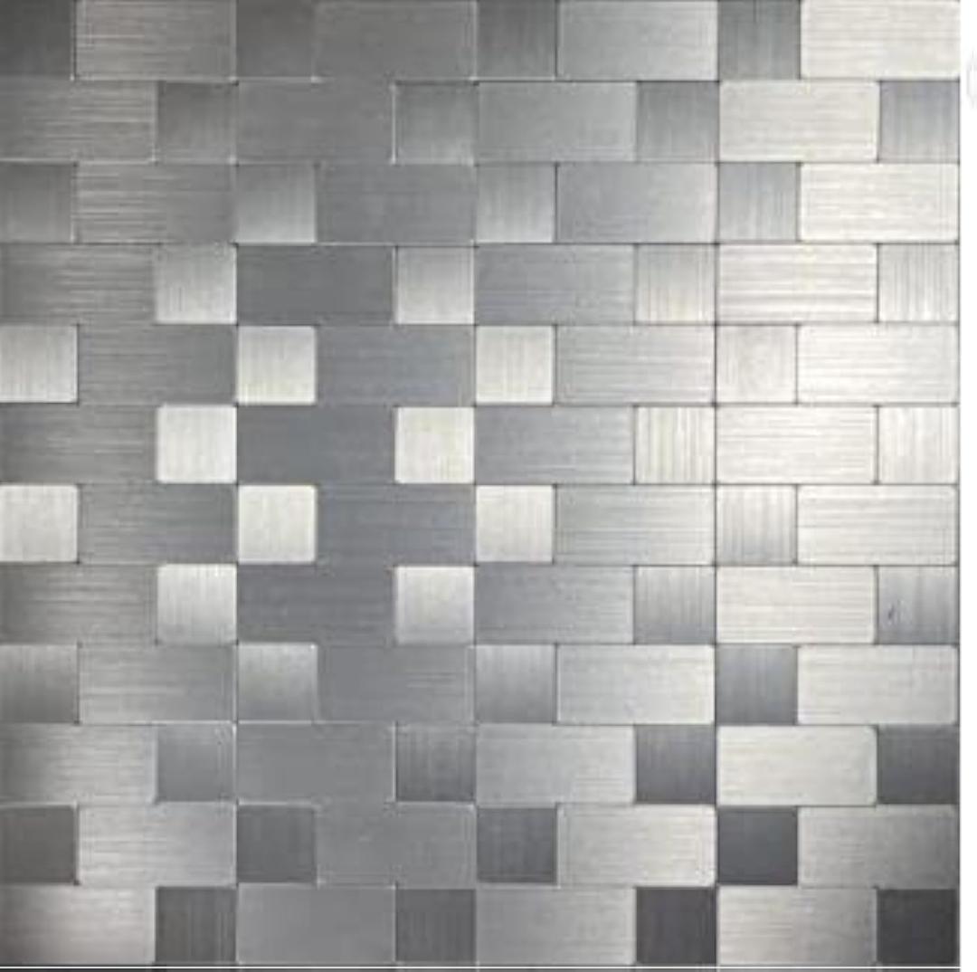 XUANINY Peel and Stick Metal Backsplash Tiles, Self Adhesive Aluminum Mosaic 3D Wall Sticker for Kitchen (Square +Rectangle Stainless Steel, 10 Sheets)