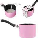 Mini Saucepan, 0.5QT Pink Nonstick Butter Warmer with Handle 2 Pour Spouts Multi Milk Pot Stockpot Practical Small Melting Pot