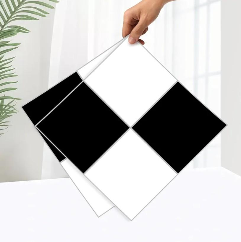 Lareko 20Sq.Ft Black&White Marble Peel and Stick Vinyl Floor Tiles,20 Tiles - 12" x 12",Waterfproof and Self Adhesive Vinyl Sticker Tiles,Laminate Flooring for for Kichen,Bathroom,Dining Room(Check)(54count)