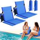 2 Pack Portable Poolside Chairs, Foldable Legless Beach Chairs for Adults with Cup Pocket, Lightweight Ground Seat Small Beach Chair for Edge of Pool, Quick-Dry Back Support for Travel (Navy)