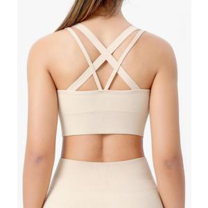 Sports Bras for Women, Criss-Cross Back, Adjustable Wire-Free Medium Support Workout Bra with Removable Cups, M