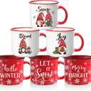 Pickmesh 6 Pcs Christmas Coffee Mug Set 13OZ Xmas Ceramic Mugs with Handle Red and White Gnomes Mugs Hello Winter Cups Bulk Merry Christmas Gifts Let It Snow Home Holiday Party Decor Supplies