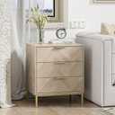 Anmytek 3 Drawer Nightstand for Bedroom, Modern Wood Nightstand Square Bedside Table End Table with Storage for Bedroom Room, Sofa, Natural Oak, H0099