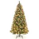 6.5 FT Artificial Christmas Tree Hinged w/ 420 Warm LED Lights & 207 Red Berries