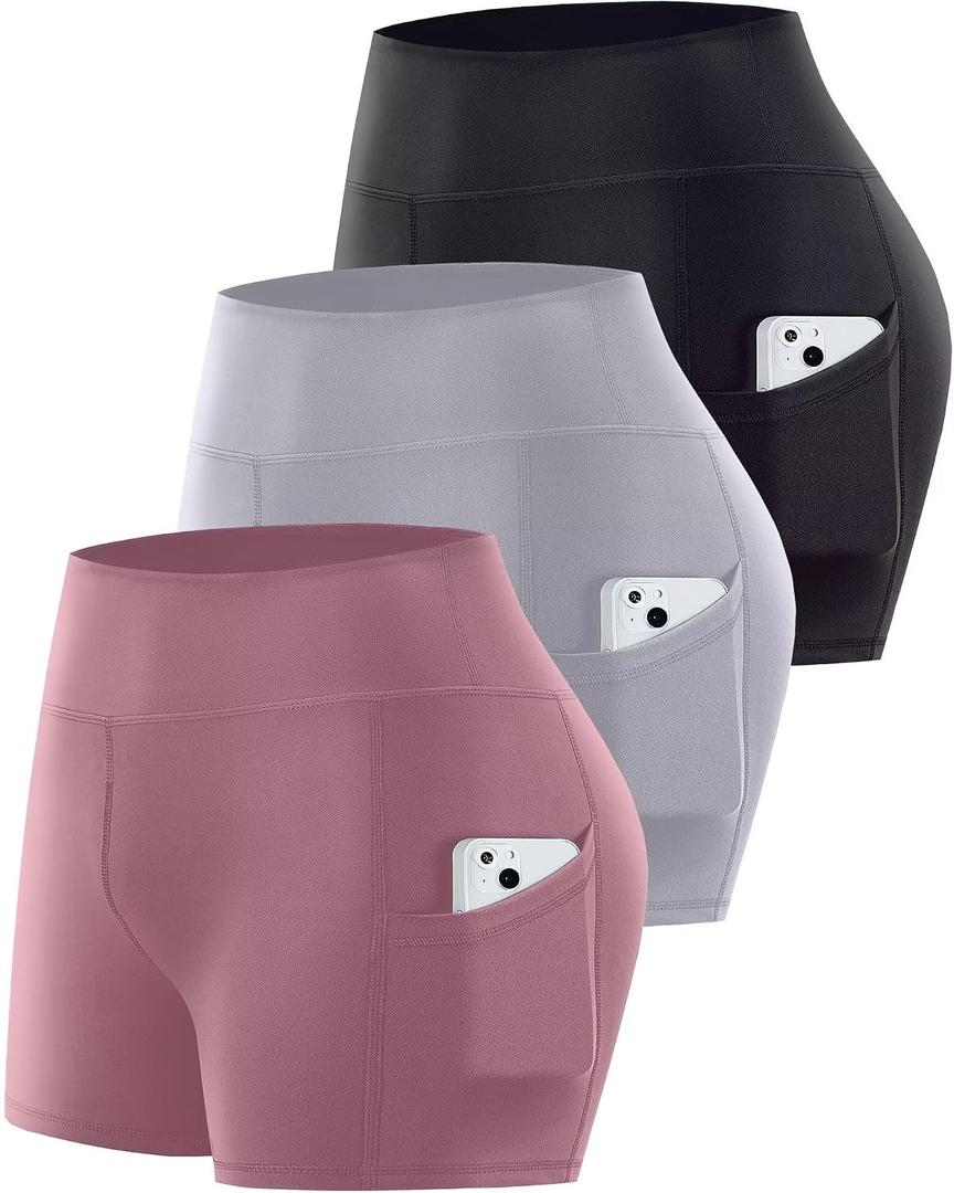 3 Pack Biker Shorts with Pockets Women,5/8" Soft High Waist Tummy Control Yoga Workout Athletic Running (XXL)