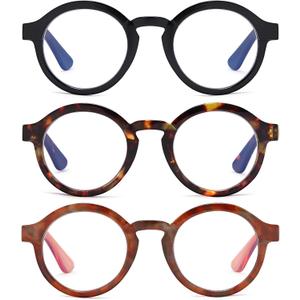 Reading Glasses for Women Men, Round Computer Readers Cute Fashion 3 Pack Blue Light Blocking PC Recycled LHJ210