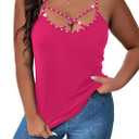 WDIRARA Women's Plus Size Rhinestone Crisscross Spaghetti Strap Cami Top (Pink)
