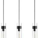 3 Pack Black Pendant Lights Kitchen Island (Bulbs Included), Adjustable Modern Glass Pendant Light Over Island, Industrial Pendant Light Fixtures for Dining Room Hallway Bedroom Living Room (3 Pack)