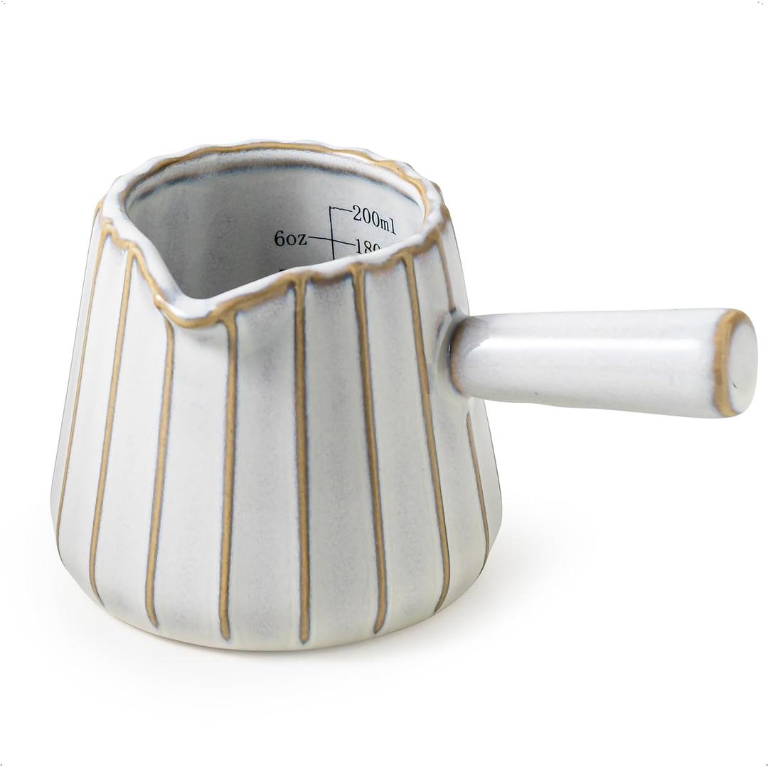 Ceramic Espresso Cups, Espresso Measuring Cup with Handle, Expresso Shots Cups with Scale, Espresso Accessories, 200ML /6 OZ, Cream White
