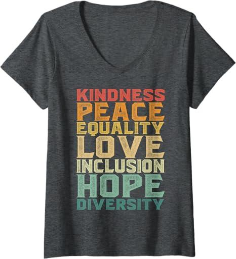 Womens Peace Love Diversity Inclusion Equality Black History Month V-Neck T-Shirt, Size: M