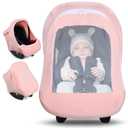 Metplus 2-in-1 Baby Car Seat Cover, Multi Use Cover for Baby Car Seat Canopy with Privacy Sun Shade, Protect Your Baby's Safety Seat with Style, Infant Carrier Covers for Boys & Girls (Pink)