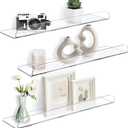 15 Inch Acrylic Floating Shelves for Wall Decor, 3 Pack Clear Acrylic Shelves for Bedroom Kitchen Office Nursery, Durable Stylish Wall Mounted Vinyl Record Holder, Magazine Rack, Picture ledge