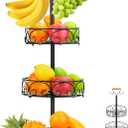 JIABEIUS 3 Tier Fruit Basket for Kitchen Counter, Fruit Bowl Holder with 2 Banana Hangers, Vegetable Storage Stand Metal Wire Basket for Bread Onions Potatoes (Black)