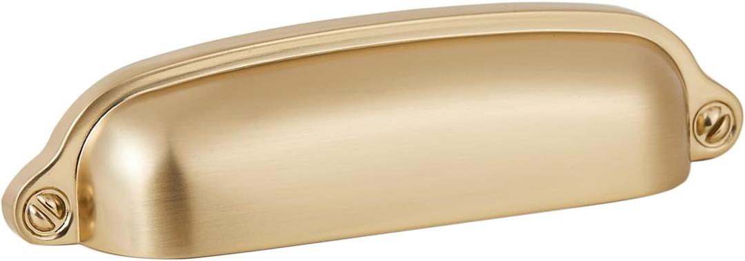 HARPOON 10 Pack Bin Cup Handle Pulls, Vintage Drawer Pulls, Cabinet Hardware, Shell Handle, 3.78 Inch Champagne Gold