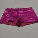 Women's Metallic Rave Booty Shorts Shiny High Waisted Bottoms for Dance Festival (Large, Hot Pink)