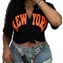 LovelyWholesale Womens Graphic Tees Oversized Short Sleeve Summer V Neck New York T Shirts Black Medium (M)