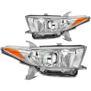 ECCPP Headlight Assembly Fit 2012-2014 for Toyota Highlander Chrome Housing Amber Reflector Pair Headlights 81170-0E070