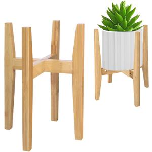 Rnined Plant Stand Indoor, Bamboo Plant Shelf, Adjustable Corner Plants Flower Holders Single Floor Plant Stand, Fits 8 to 12 Inches Pots (Pot & Plant Not Included)(Nature)