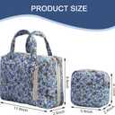 Cute Quilted Floral Makeup Bag(2Pcs)，Coquette Aesthetic Cosmetic Bag，Travel Toiletry Bags， Kawaii Aesthetic pouch for Women (14-BlueVine)