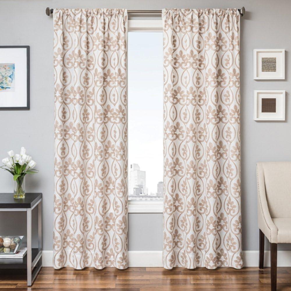 Colby Premium Unlined Window Sheer/Curtain/Panel/Treatment with 3"-Rod Pocket with Traditional Medallion Style Pattern, White/Gold, 55" x 84"