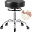 Rolling Stool with Wheels 400lbs Weight Capacity,Heavy Duty Lash Chair Adjustable for Tatoo Lab Massage Salon Spa Drafting Nail Teach,360 Swivel,Leather,Thick Seat Padding (Black)