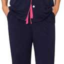 Samring Women Pajamas Sets 2 Piece Short Sleeve Soft Sleepwear Pjs Lounge Set Button Down Nightwear with Long Pants (XX-Large, Navy Blue Rose)