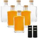 Coloch 6 Pack Glass Liquor Bottles, 6 Oz(200ml) Square Glass Bottles and Shrink Capsules, Heavy Base Hot Sauce Bottle Vodka Bottle for Wine, Whiskey, Vodka, Beer, Soda, Without T-Top Cork