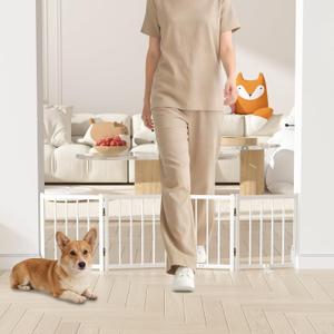 Snuowu 16" Freestanding Short Dog Gate for Small Dogs Foldable & Retractable, Expands Up to 48" Wide, 4-Panel Pet Barrier for Doorways, Stairs & Hallways (White)