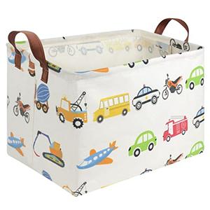  FXOLCSHE Rectangular Car basket, Car toy storage box, Collapsible Car Storage basket for boys, Waterproof PE Coating Storage, bedroom decor, Nursery hamper, Toy Organizer, Gift Basket(Vehicles)