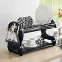 Montgomery Ward Retro 2-Tier Dish Rack, Space-Saving Design, Durable Plastic and Chrome-Plated Wire, Easy Assembly (Black)