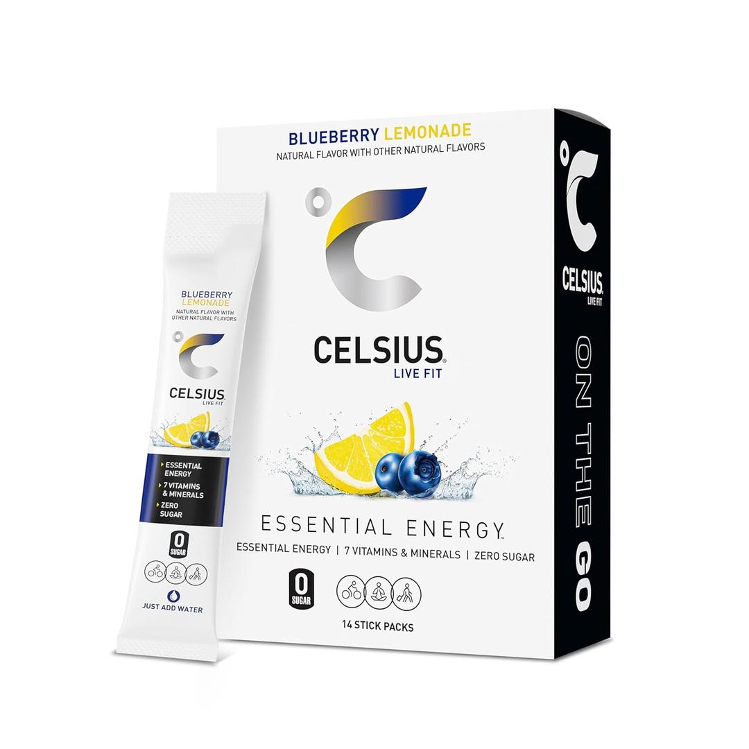 CELSIUS On The Go Blueberry Lemonade, Sugar Free Energy Drink Mix (14 Sticks per Pack) (EXP 03/01/28)