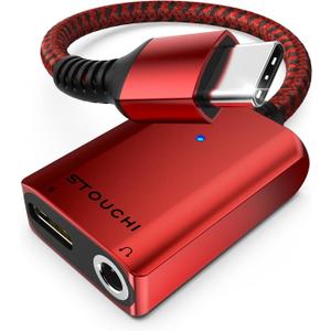 Stouchi USB C to 3.5mm Headphone and Charger Adapter, 2 in 1 USB-C to Aux Audio Jack with 30W Safe Fast Charging Hi-res DAC Compatible with iPhone 17 16 15, Galaxy S25/S24/S23/S22/S21, Pixel 6/5 (Red)
