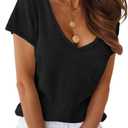 Eurivicy Women's Shirts Summer V-Neck Short Sleeve T-Shirts Casual Basic Plain Tee Tops with Pocket (Black, XXL)