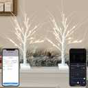 Smart Christmas Decorations Indoor, 2 FT Birch Tree with LED Lights, App Control, 18 Modes, Fairy Light Spirit Tree for Christmas Decor, Warm White Lighted Birch Trees for Home Decor Music Sync 2 Pack