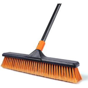 CLEANHOME 18" Push Broom Outdoor for Floor Cleaning with Extendable Long Handle, Stiff Bristle Heavy Duty Broom for Bathroom, Kitchen, Tub, Tile, Patio, Deck, Concrete, Industrial