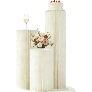 Karida 3 Pack Portable White Cylinder Stands for Party, 31.5", 23.6", 15.7" Height Foldable Cardboard Tall Cake Pedestal Stand Pillar Table Stand Event Plinth, cilindros para fiestas redondos blancos for Wedding Parties