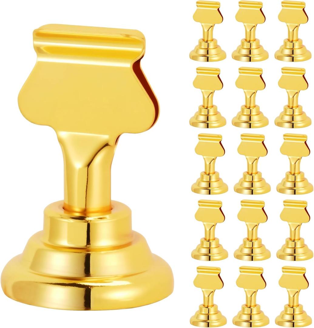 ERYTLLY 16 PK Place Card Holders 1.7 inches Table Card Holder Steel Card Holders for Weddings, Birthdays, Photos, Memo Notes, Restaurants (Gold)