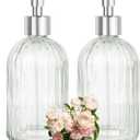 Glass Soap Dispenser with Plastic Pump, Hand Soap Dispenser for Hand Wash, Lotion Dispenser for Dishwashing Liquid, Lotion Shower Gel (Striped Transparent)