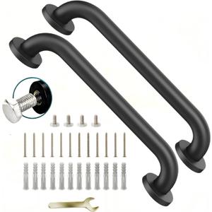 16 Inch Black Stainless Steel Handrail, Safety Grab Bars for Wall, Handicap Grab Bars for Bathroom, Shower, Toilet, RV, Hand Rails for Indoor Stairs, Stair Railing Indoor & Outdoor (2 Pack)