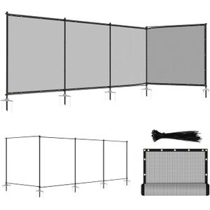 ECOOPTS 5'Hx24'L Privacy Fence Set with Poles and Rails Ground Spikes Fence Kit for Patio Garden Pool Yard (Light Gray)