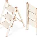 3 Step Ladder, Aluminum Folding Step Stool with Anti-Slip Sturdy and Wide Pedal, Lightweight Portable Stepladder for Home and Kitchen Use Space Saving, 330 lbs, Chocolate White