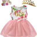 BIRTHDAY SHARK Baby Girl Two Year Old Birthday Outfits Toddler 2nd Birthday Dress Set (2T, Pink)
