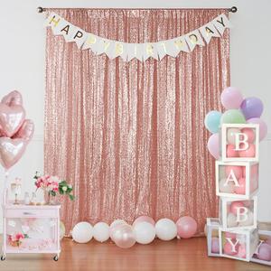 Rose Gold Sequin Backdrop Curtain 4 Panels 2FTx8FT Glitter Rose Gold Background Drapes Sparkle Photography Backdrop for Party Wedding Birthday Wall Decoration