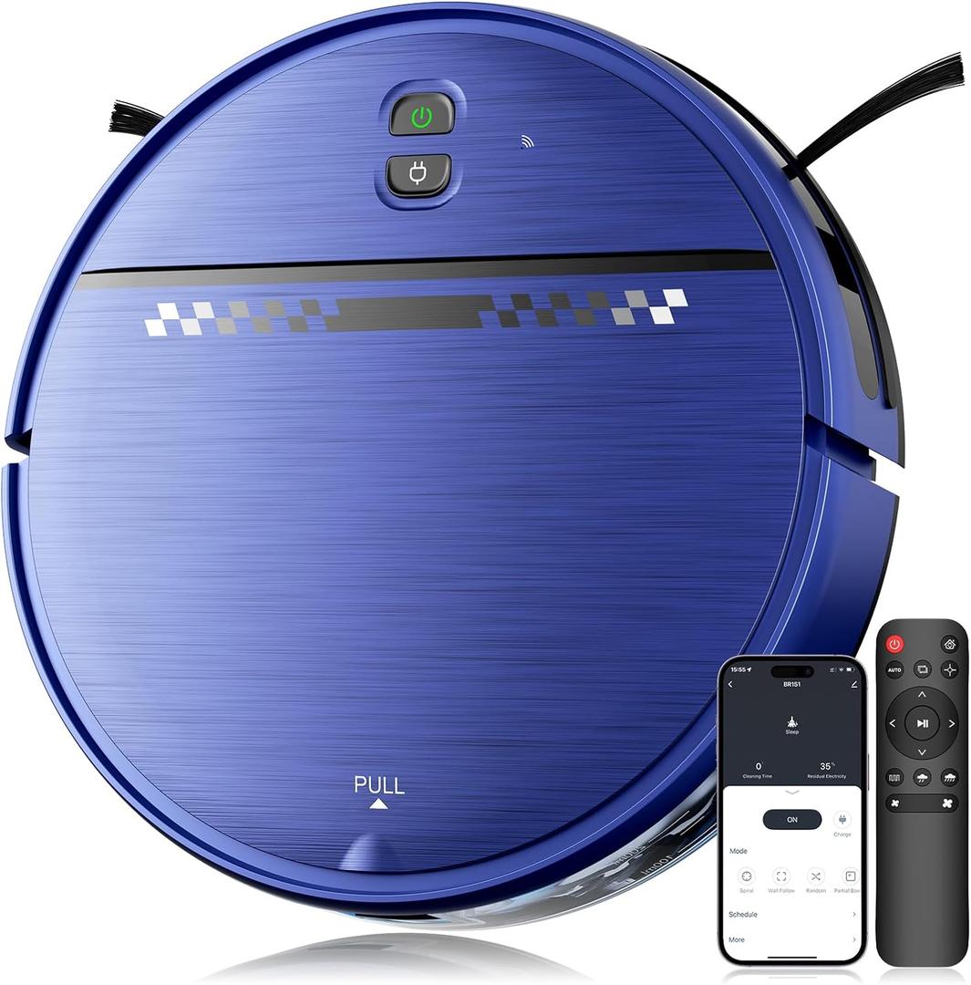 MANVN Robot Vacuum and Mop Combo for Pet Hair, Robotic Vacuum for Hard Floors and Carpets, 2.87'' Ultra-Slim, with 3D Obstacle Avoidance, Wi-Fi/App/Voice Controlled, Self-Charging