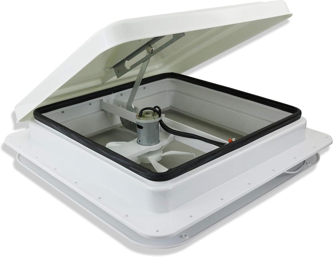 14" RV trailer Roof vent complete 12 volt FAN w/white lid and interior garnish