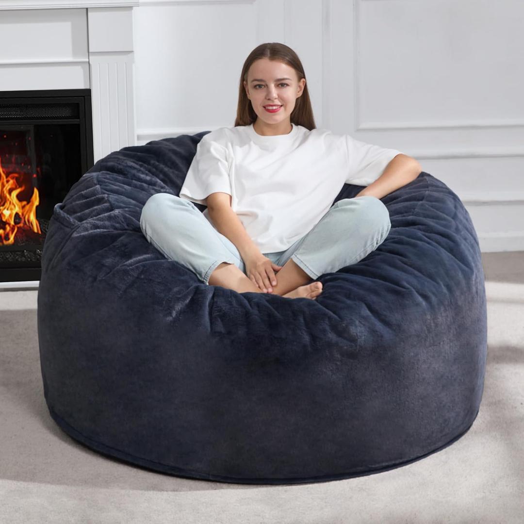 Hobestluk 4ft Bean Bag Chairs for Adults Large Beanbag Chair with Plush Faux Fur Cover Big Bean Bag Chair for Living Room Bedroom Dorm Office - Dark Grey (44 x 44 x 24)
