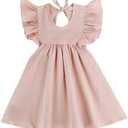 Toddler Baby Girl Dress Summer Cotton Linen Ruffle Halter Sleeveless Kids Casual Beach Party Dresses 1-6 Years (2-3T, Pink)